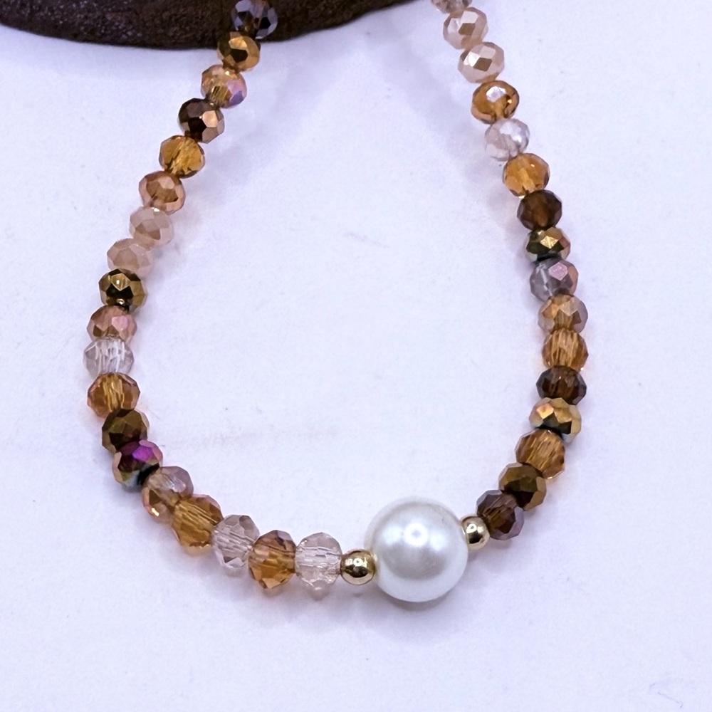 Elegant coffee and cream Beaded Necklace with Pearl Accent